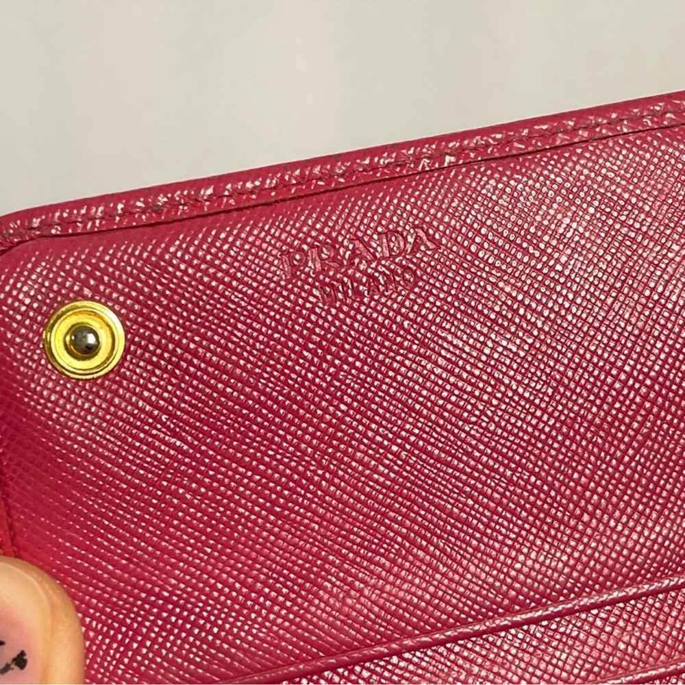 Prada | womens large hot pink saffiano leather flap snap-button closure wallet - Picture 8 of 10